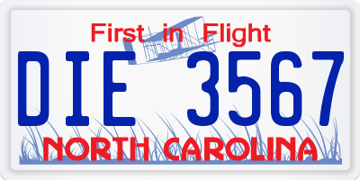 NC license plate DIE3567