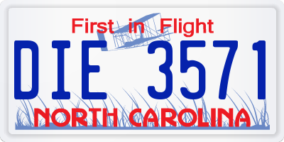 NC license plate DIE3571