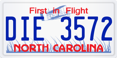 NC license plate DIE3572