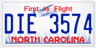 NC license plate DIE3574