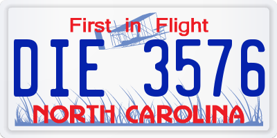 NC license plate DIE3576
