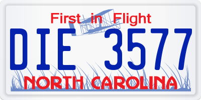 NC license plate DIE3577