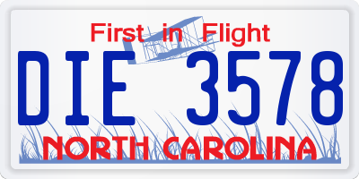 NC license plate DIE3578