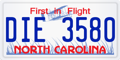 NC license plate DIE3580