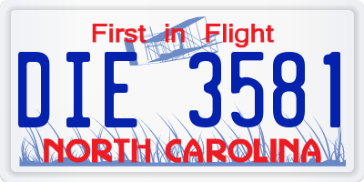 NC license plate DIE3581