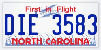 NC license plate DIE3583