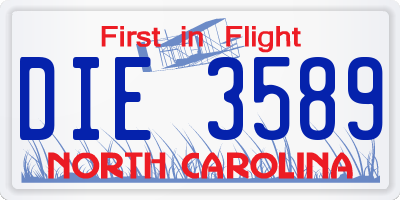 NC license plate DIE3589