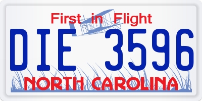 NC license plate DIE3596