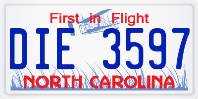 NC license plate DIE3597