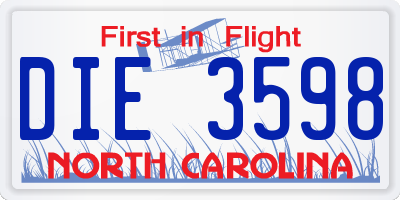 NC license plate DIE3598