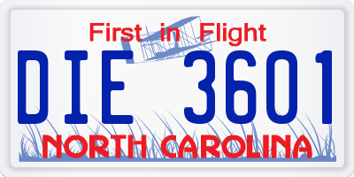 NC license plate DIE3601