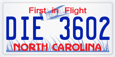 NC license plate DIE3602