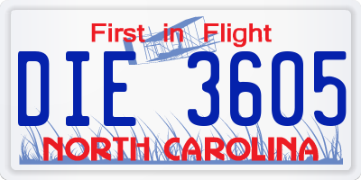 NC license plate DIE3605