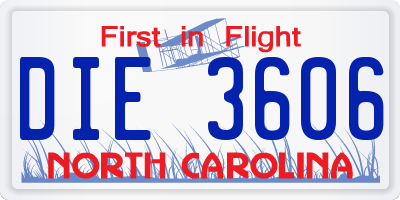 NC license plate DIE3606