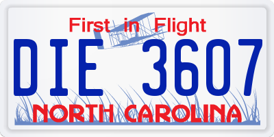 NC license plate DIE3607