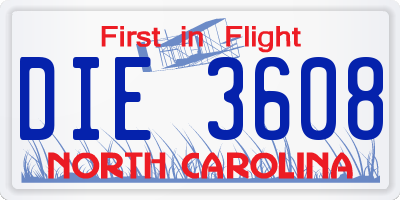 NC license plate DIE3608