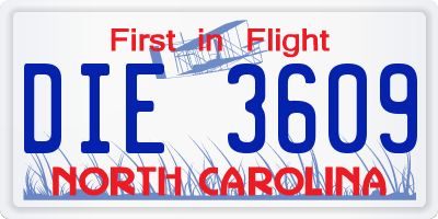 NC license plate DIE3609
