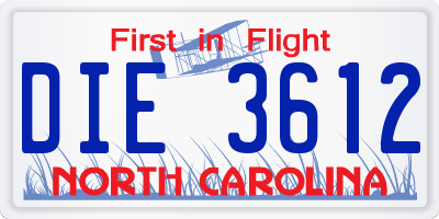 NC license plate DIE3612