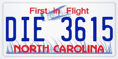 NC license plate DIE3615