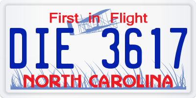 NC license plate DIE3617