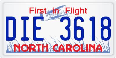NC license plate DIE3618