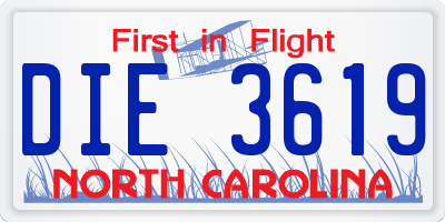 NC license plate DIE3619