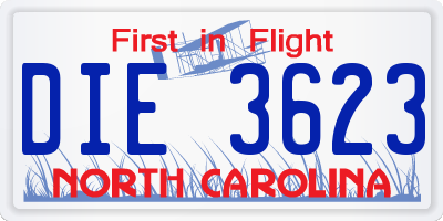 NC license plate DIE3623