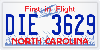 NC license plate DIE3629