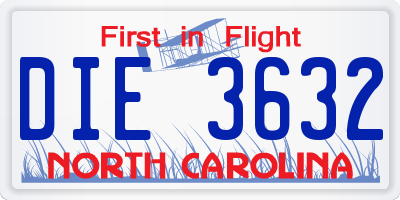 NC license plate DIE3632