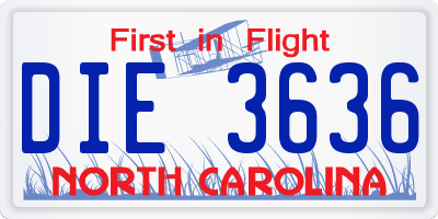 NC license plate DIE3636