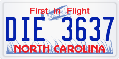 NC license plate DIE3637