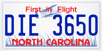 NC license plate DIE3650