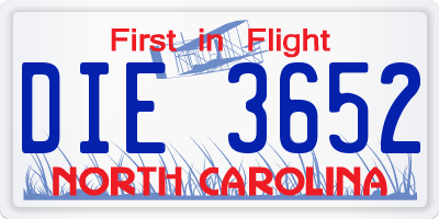 NC license plate DIE3652