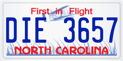 NC license plate DIE3657