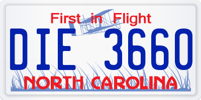 NC license plate DIE3660