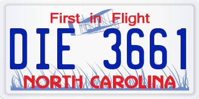 NC license plate DIE3661