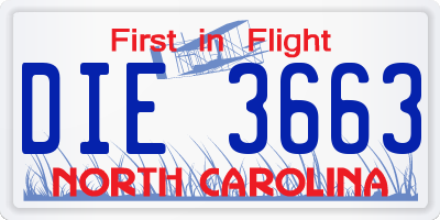 NC license plate DIE3663