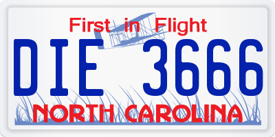 NC license plate DIE3666