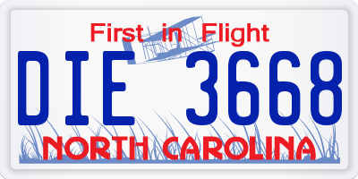 NC license plate DIE3668