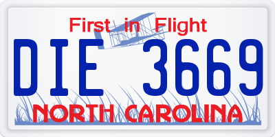 NC license plate DIE3669