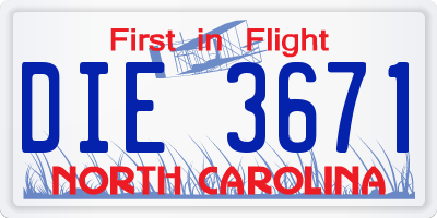 NC license plate DIE3671