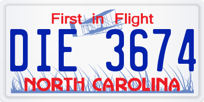 NC license plate DIE3674