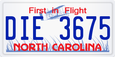 NC license plate DIE3675