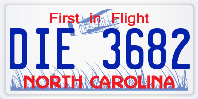 NC license plate DIE3682