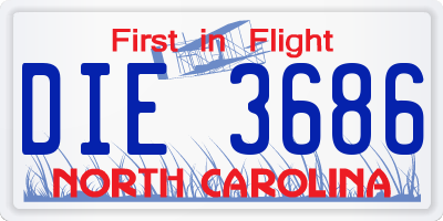 NC license plate DIE3686