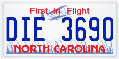 NC license plate DIE3690