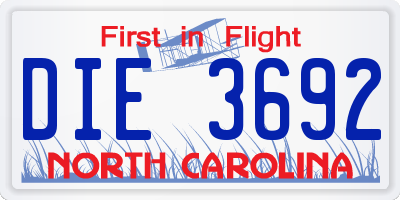 NC license plate DIE3692