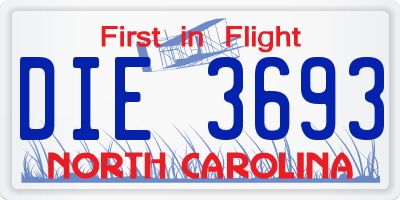 NC license plate DIE3693