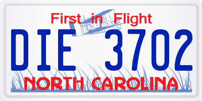 NC license plate DIE3702