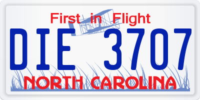 NC license plate DIE3707